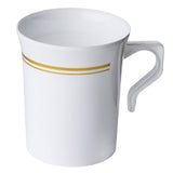 TABLECLOTHSFACTORY 40 Pcs - White with Gold 8oz Disposable Plastic Coffee Cups - Tres Chic Collection