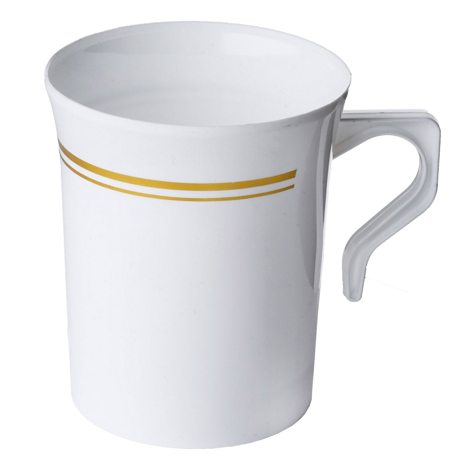 TABLECLOTHSFACTORY 40 Pcs - White with Gold 8oz Disposable Plastic Coffee Cups - Tres Chic Collection
