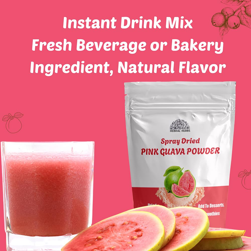 Pink Guava Powder 227 g (8oz) | Instant Drink Mix Guava Powder for Juice, Cake | Gluten-Free, Natural, No Preservatives By Hebhac Herbals