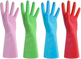 URBANSEASONS Dishwashing Rubber Gloves for Cleaning - 4 Pairs Household Gloves Including Blue, Pink, Green and Red, Non Latex and Fit Your Hands Well