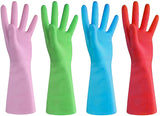 URBANSEASONS Dishwashing Rubber Gloves for Cleaning - 4 Pairs Household Gloves Including Blue, Pink, Green and Red, Non Latex and Fit Your Hands Well
