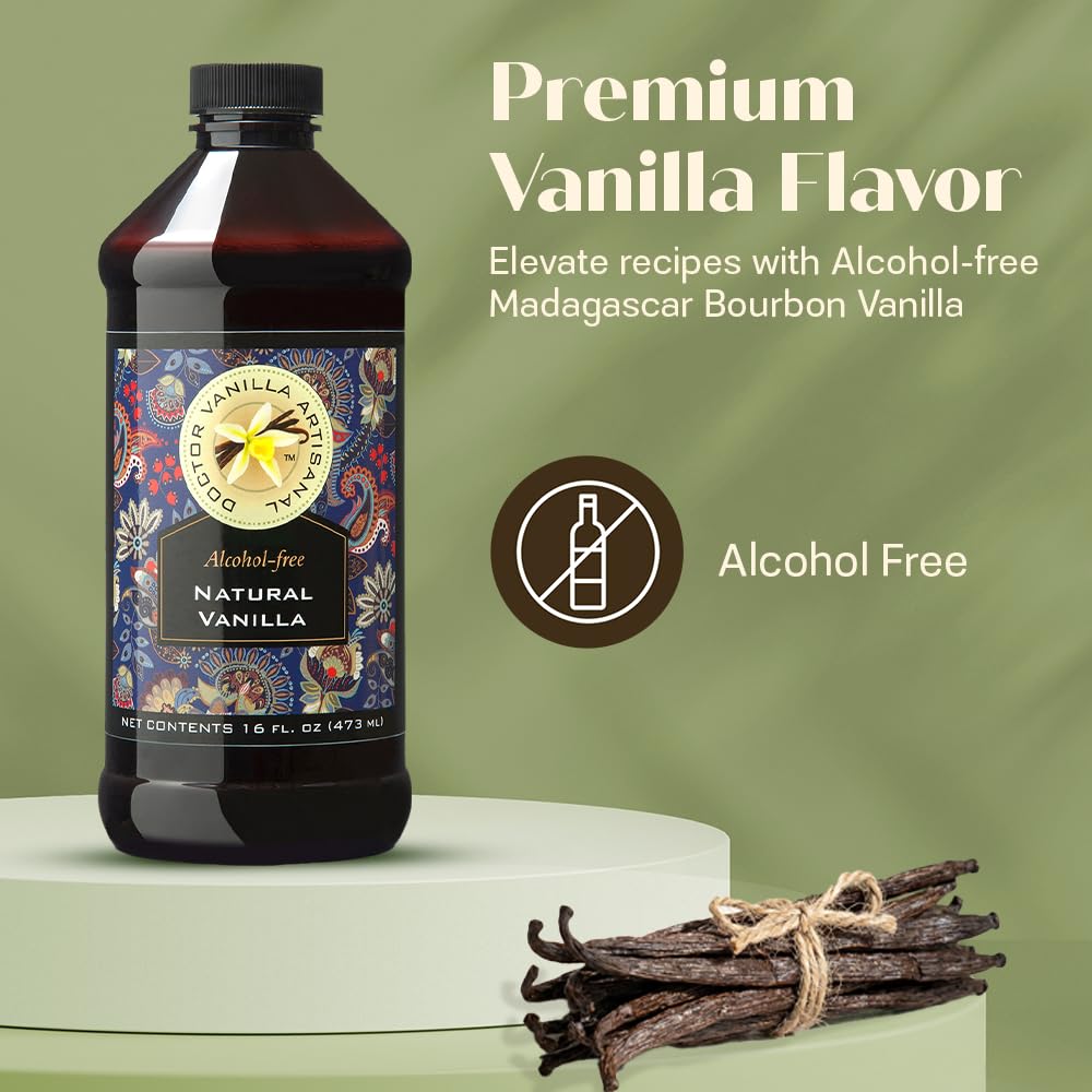 Natural Vanilla Alcohol?Free Flavor, 16 fl oz - Madagascar Bourbon vanilla, 100% natural, sugar?free, GMO?free, gluten?free, vegan, paleo, keto