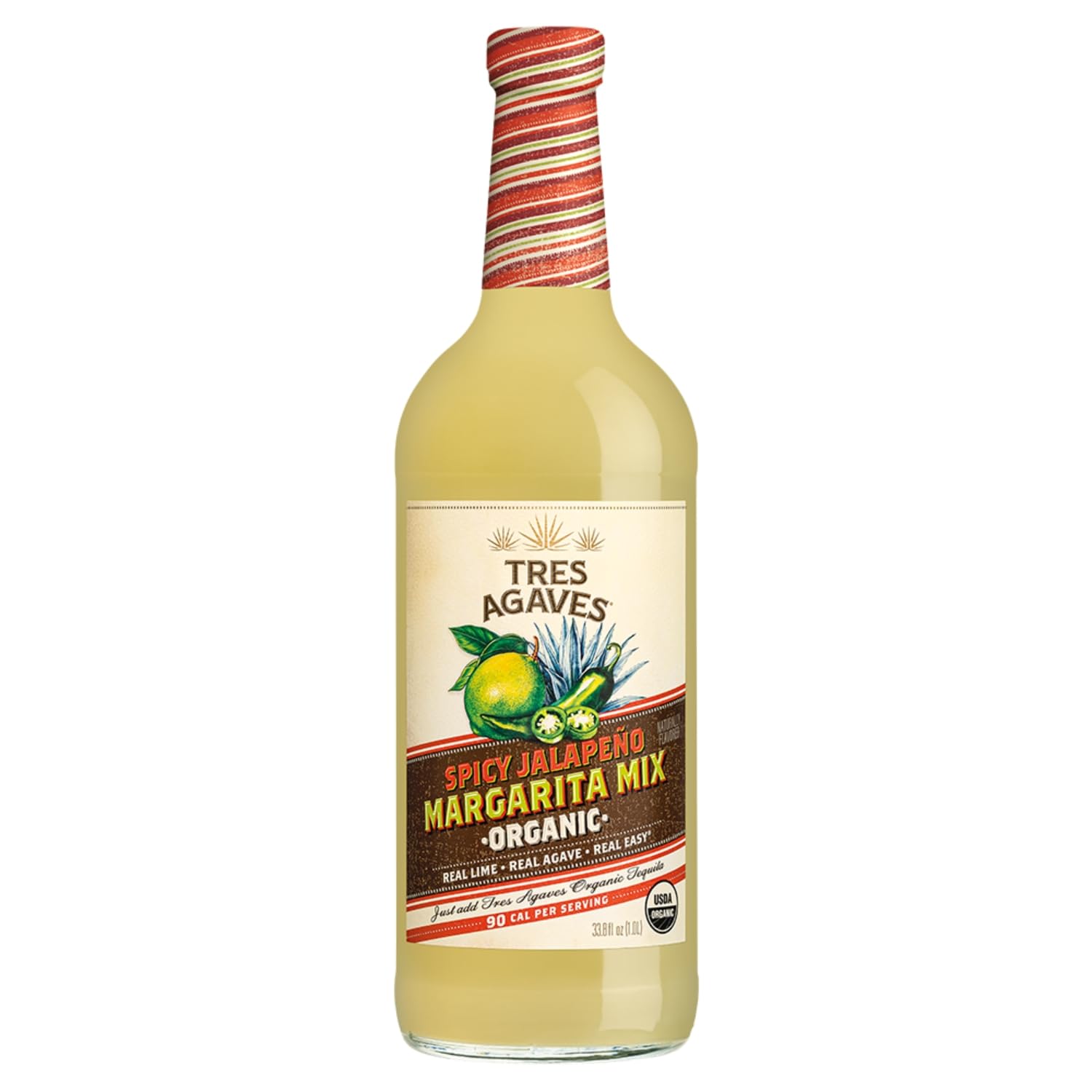 Organic Spicy Jalapeño Margarita Mix - Real Lime Juice, Agave & Chili Flavor - 90 Calories - Vegan, Gluten-Free - 750ml (2 Pack)