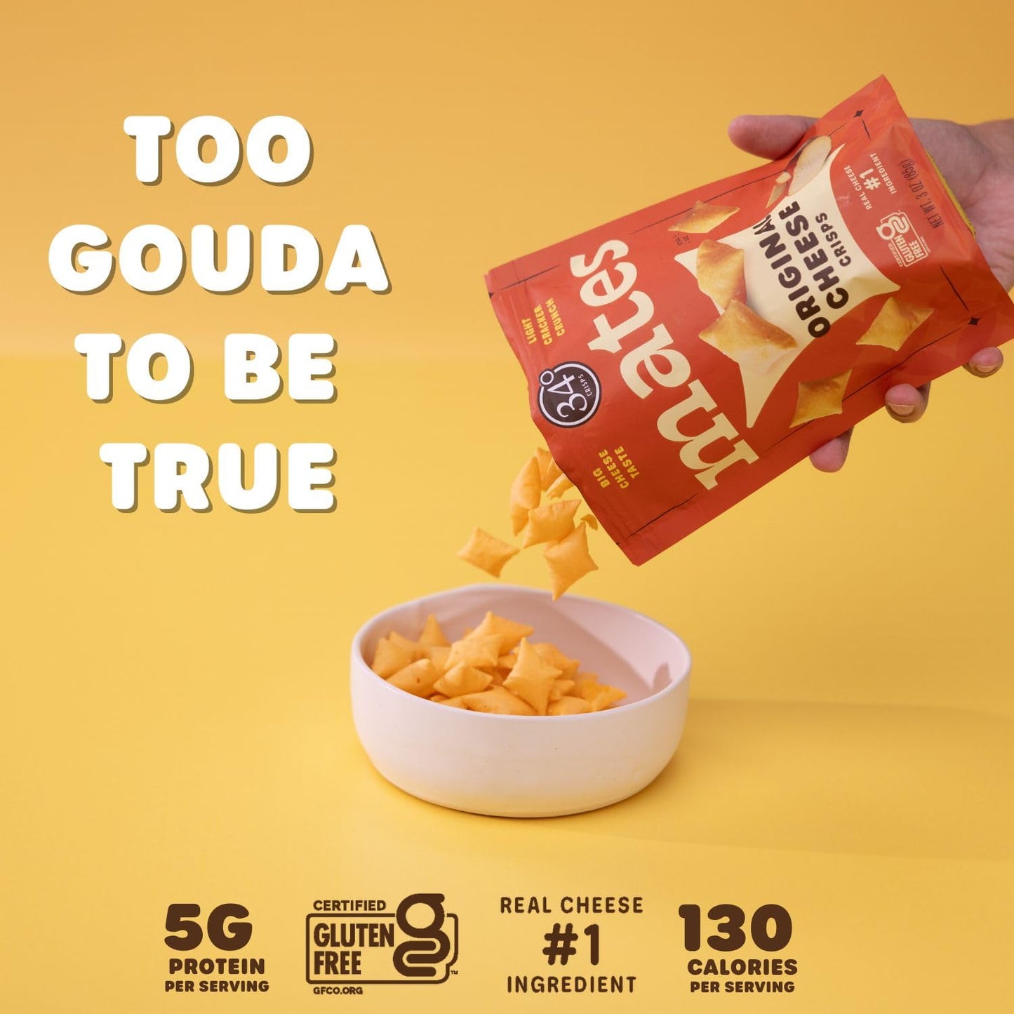 34 Degrees Mates Original Gouda Cheese Crisps - Light & Crispy Cheese Crisps | Gluten-Free, Low Calorie, Healthy Snack for Adults & Kids - 4 Pack
