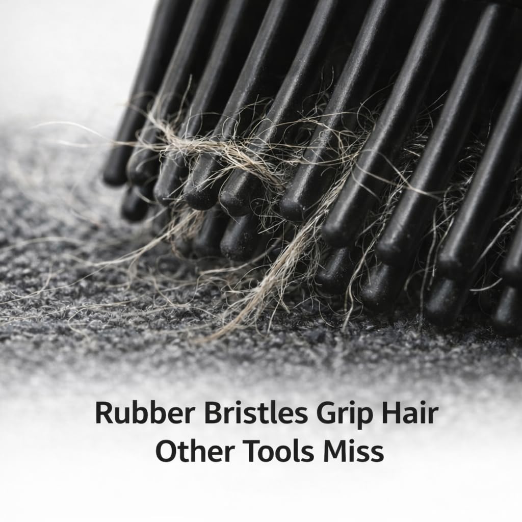 Hi-Tech Rubber Pet Hair Removal Brush with Grip - Reusable Dog & Cat Hair Remover for Car Seats, Upholstery & Carpets - Easy-Clean Rubber Bristles
