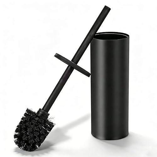 Toilet Brush and Caddy, Stainless Steel Toilet Bowl Brush and Holder, Toilet Bowl Cleaner Brush for Bathroom (Black)