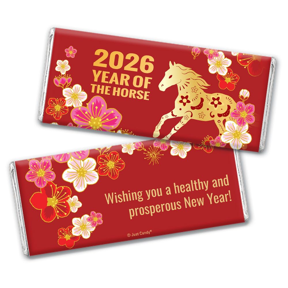 12ct Personalized Chinese New Year Chocolate Bar Favors (12 Pack) 2026 Year of the Horse - Plum Blossoms