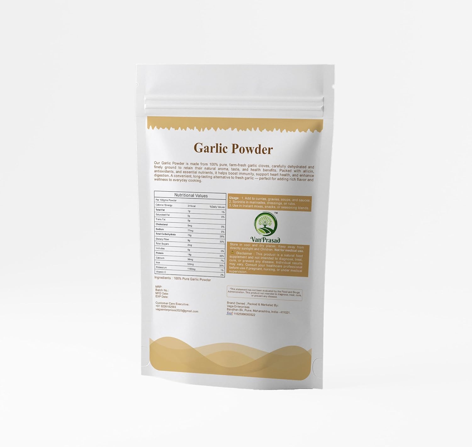 VanPrasad Pure Garlic Powder 1kg | Natural & Hygienic | Rich Flavor Seasoning | No Preservatives | Vegan & Gluten-Free | Ideal for Cooking, Marinades