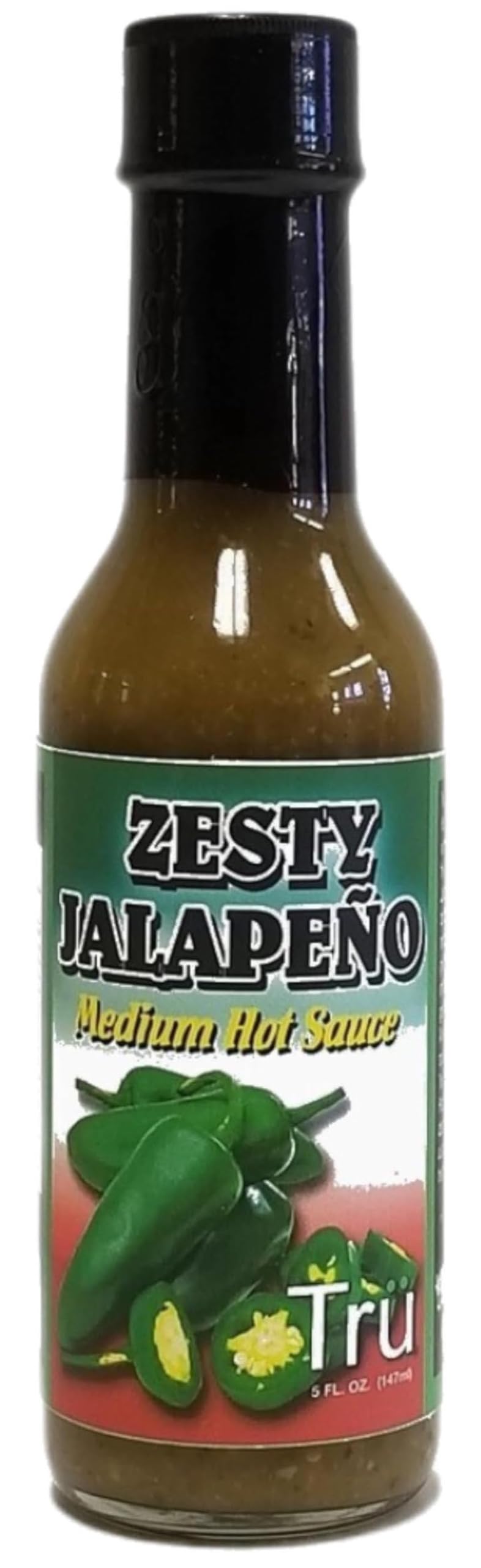 Tru Zesty Jalapeño Medium Hot Sauce - All Natural & Fresh Ingredients | Tangy & Spicy Flavor with Smoked Black Pepper Pickle Blend, 5 Fl Oz (Pack