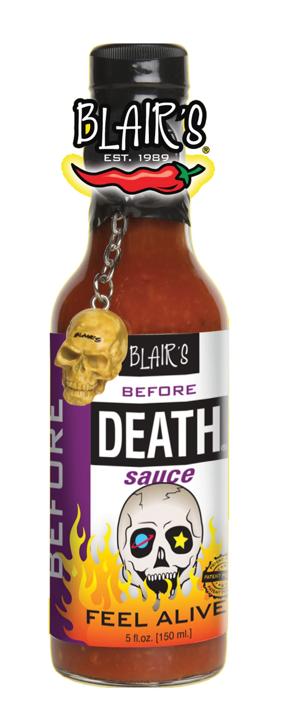 Blair's Before Death Sauce with Habanero & Skull Chain 5 Ounce - Mild Heat, Perfect Table Sauce for Every Meal