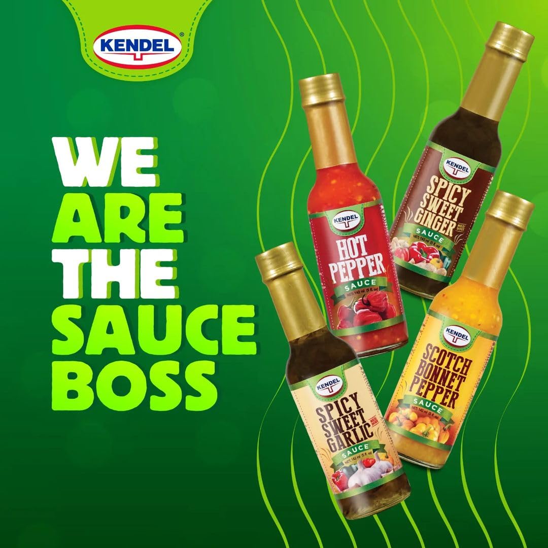 Kendel Jamaican Hot Pepper Sauce - Authentic Hot Sauce for Jerk Chicken, Marinades & Table Seasoning - Vegan, No Sugar Added, Low Sodium - 142ml