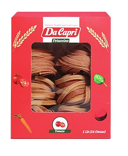 Da Capri Tomato Fettuccine (Pack Of 2) | Artisanal Homemade Pasta | 16 Oz Vegan & Healthy | 100% Natural & Plant-Based | Easy to make & Fast Cooking