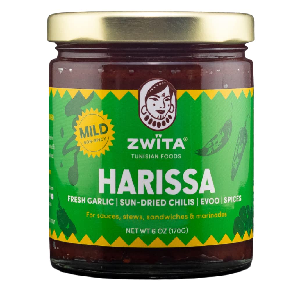 Zwita Mild Harissa Paste - Award-Winning Authentic Tunisian Thick Sun-Dried Chili Paste With Fresh Garlic & Extra Virgin Olive Oil - Mild, Not Spicy