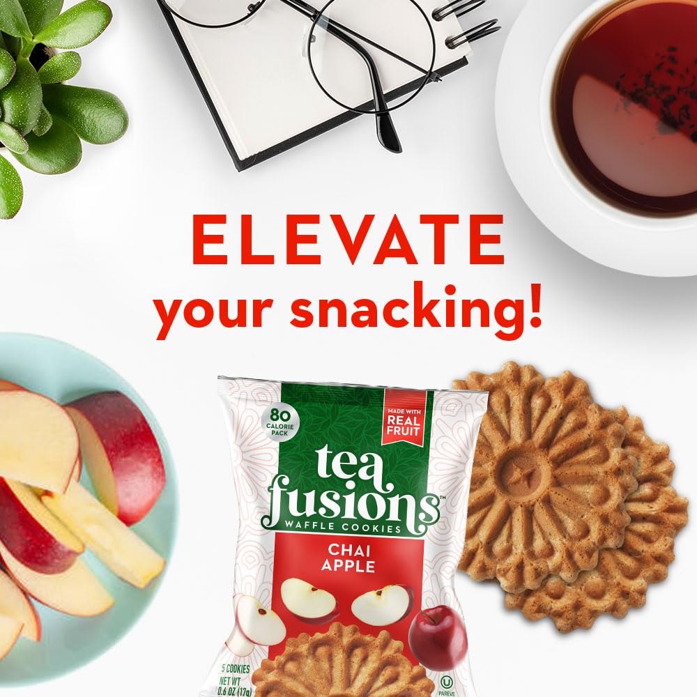 Reko Tea Fusions Waffle Cookies, Chai Apple - Individually Wrapped Single Serve Snack Packs - Thin Italian Pizzelles with No Artificial Flavors or