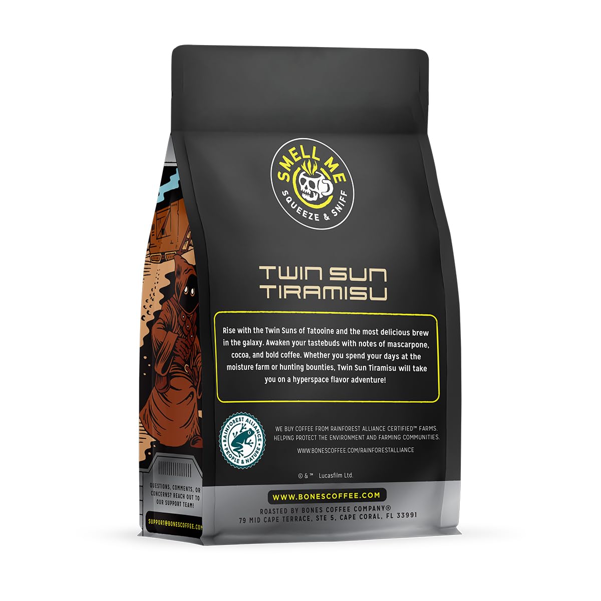 Bones Coffee Company Star Wars Twin Sun Tiramisu Flavored Coffee, Medium Roast Low Acid Arabica Beans Compatible with Auto drip and French Press