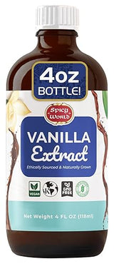 Spicy World Pure Vanilla Extract 4oz - 100% Real Vanilla Extract - Made from Grade B Vanilla Beans - For Cooking, Drinks & Desserts - 100% Vegan