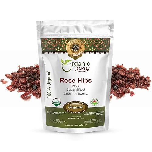 Organic Way Rosehips Fruit Seedless Cut & Sifted (Rosa canina) - Herbal Tea - European Wild-Harvest | Organic & Kosher Certified | Vegan, Non GMO