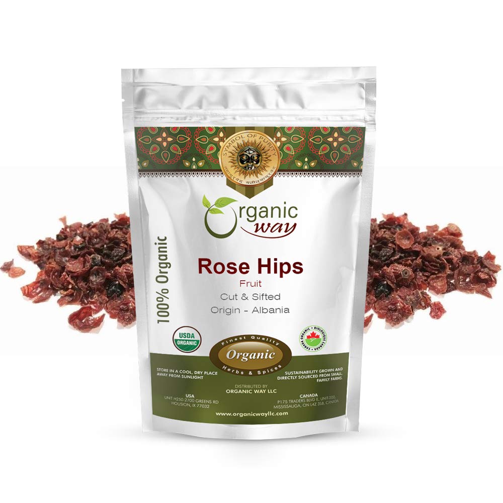 Organic Way Rosehips Fruit Seedless Cut & Sifted (Rosa canina) - Herbal Tea - European Wild-Harvest | Organic & Kosher Certified | Vegan, Non GMO