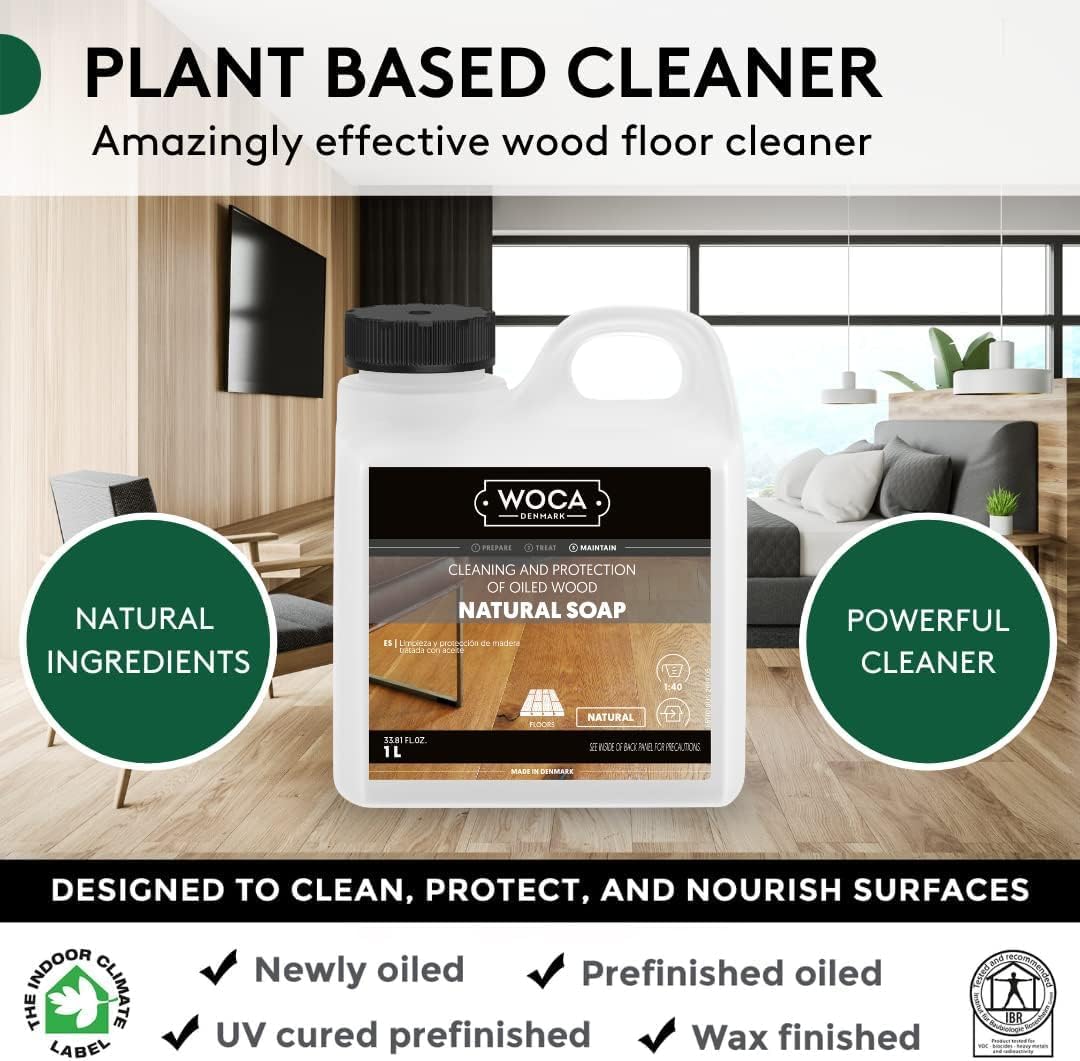WOCA Denmark Natural Soap Bundle - 2x(1L) -Concentrated Cleaner for Oil-Treated Hardwood Floors, Furniture, Millwork, Cutting Boards, and Countertops.