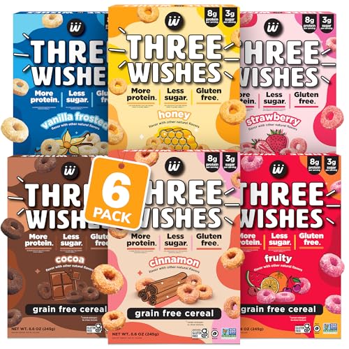 Three Wishes Grain-Free Protein Breakfast Cereal - 8g Protein and 3g Fiber - Healthy, Low Sugar Breakfast Cereal, Gluten Free, Vegan-Friendly, Non-GMO