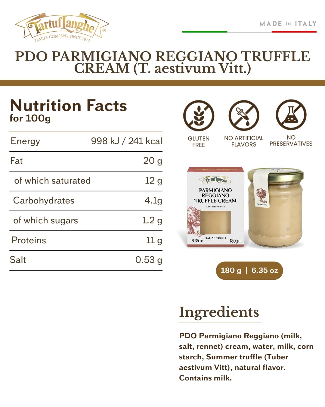 TartufLanghe Parmigiano Reggiano Black Truffle Cream Sauce - Authentic Italian Truffle Sauce for Pasta with Cheese, Gourmet Cooking Cream, Gluten Free