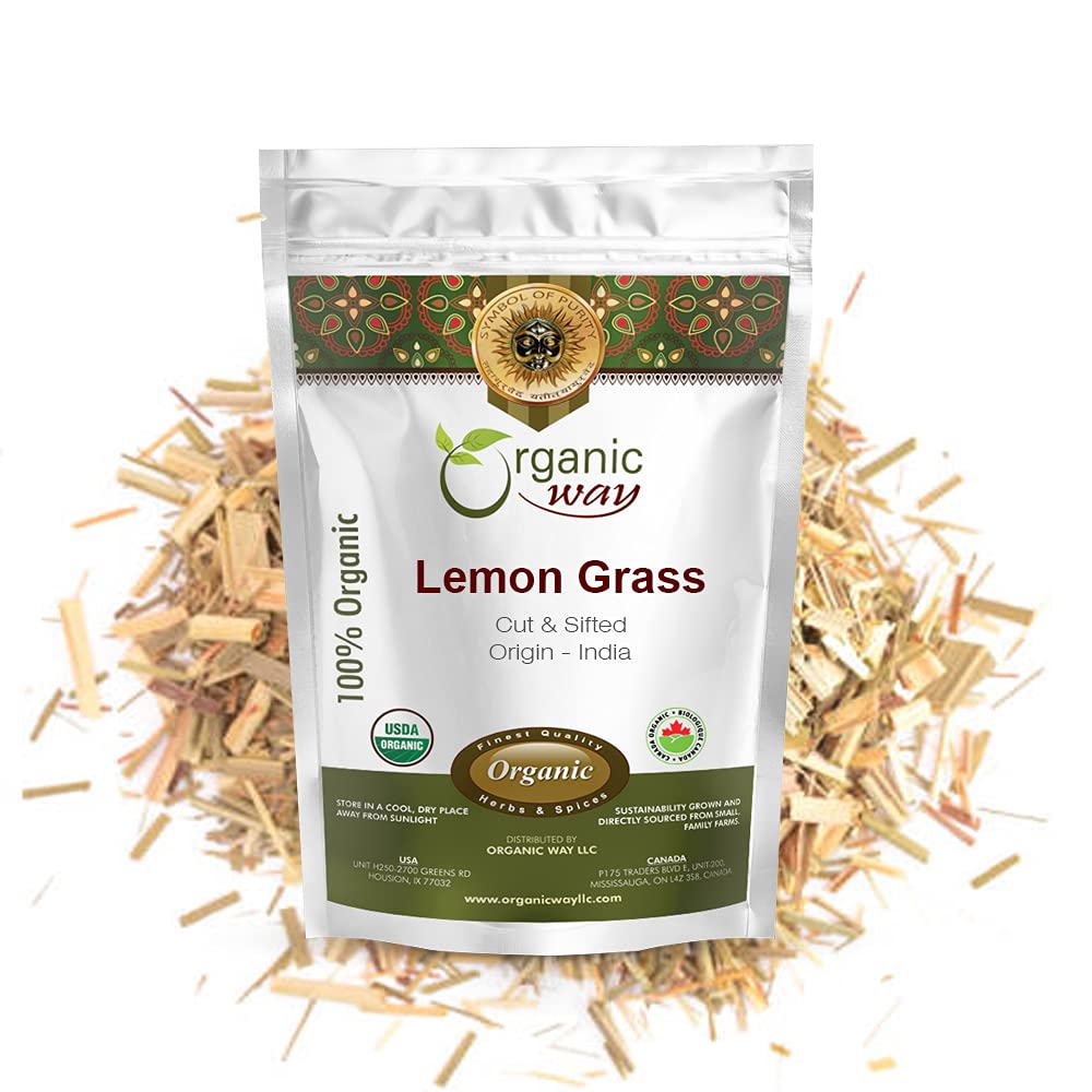 Organic Way Dried Lemongrass Fine Cut & Sifted | Herbal Tea (Cymbopogon citratus) - Organic & Kosher Certified | Raw, Vegan, Non GMO & Gluten Free |