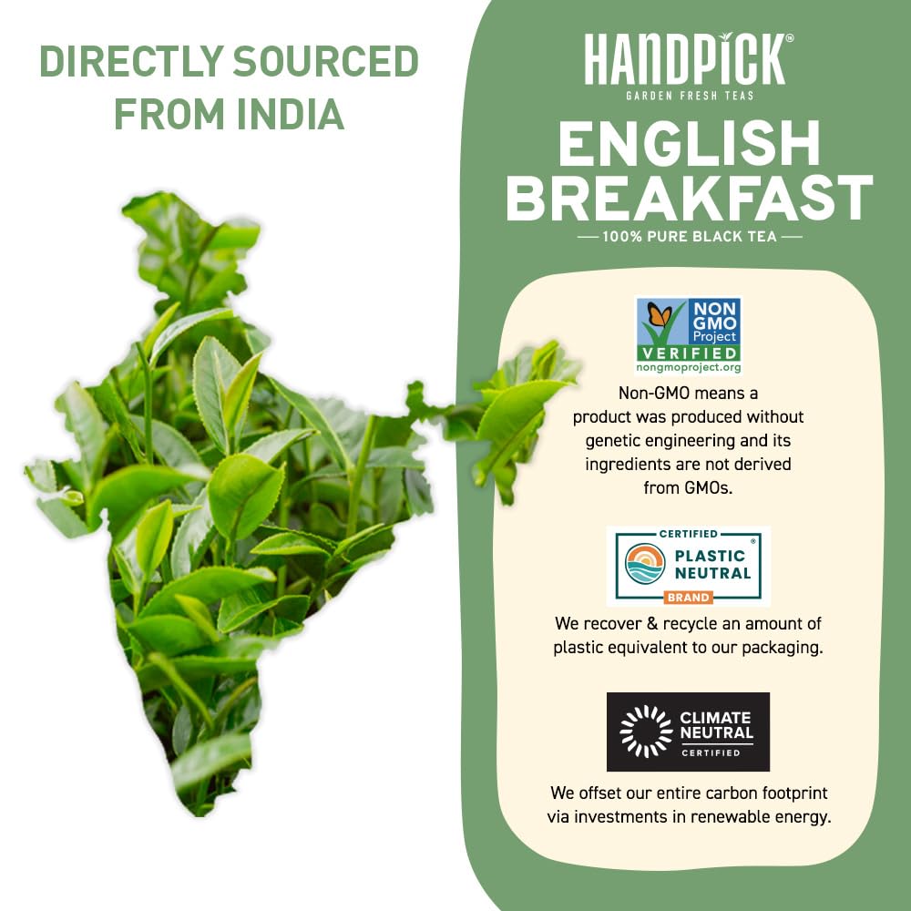 HANDPICK, English Breakfast Tea Loose Leaf (340g/12oz) Strong, Robust, High Caffeine Black Tea Loose Leaf | Non-GMO | Resealable, Ziplock Pouch | Brew