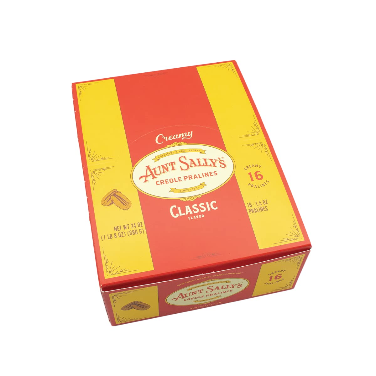 Aunt Sally's Creamy Classic Pralines- 16 count box- New Orleans Most Famous Praline- Handmade Pecan Candy