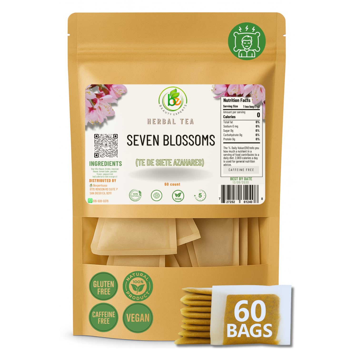 7 Siete Azahares Té (Seven Blossoms Tea) - 60 Tea Bags - 100% Natural, Vegan, Herbal - Gluten-Free, Non-GMO - by BexpertsUSA