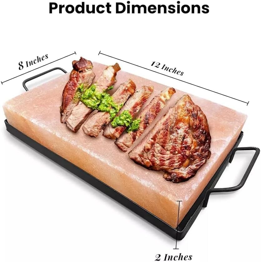 Premium Himalayan Pink Salt Block 12x8x2 inches with Metal Tray, Cooking Slab for Cooking, Serving, Cutting and BBQ By Pink Salt Wall