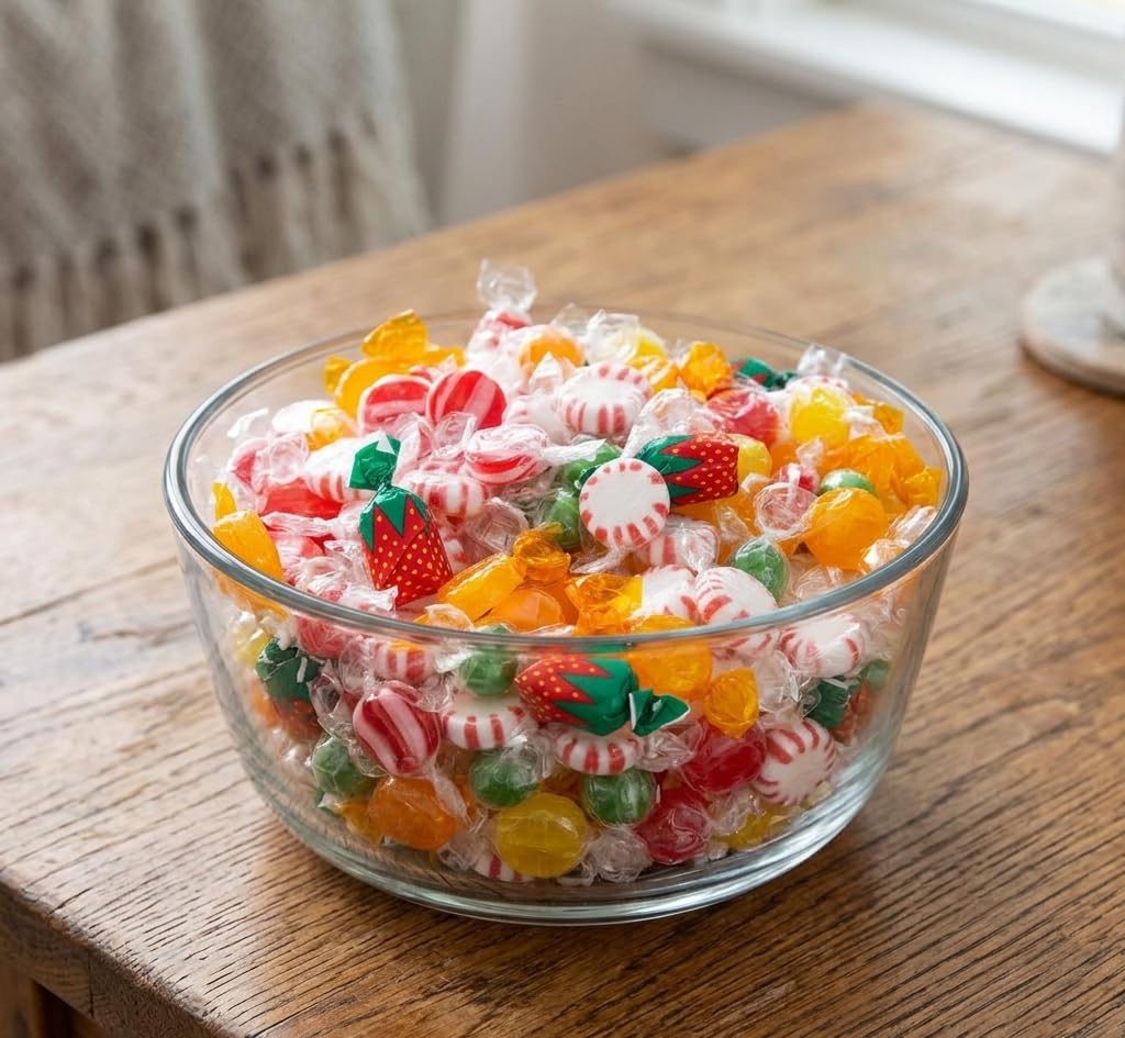 Candy Jar Filled With Your Favorite Hard Candy Mix | Individually Wrapped Nostalgic Old Fashioned Assortment | Strawberry Filled, Sour Balls