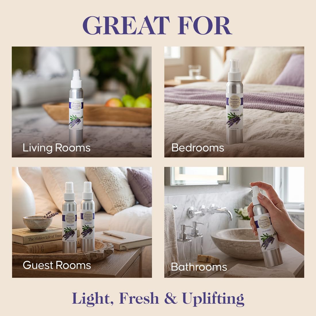 Victoria's Lavender Room Fragrance Spray - Air Freshener & Odor Eliminator - Lavender Spray - Luxury Essential Oil Scent for Home & Bathroom