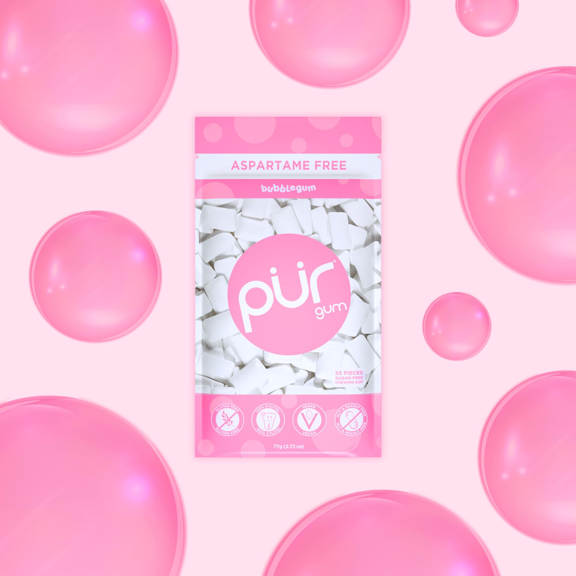 Pur Gum Gum Bubblegum Bag 55 Count (Pack of 3)