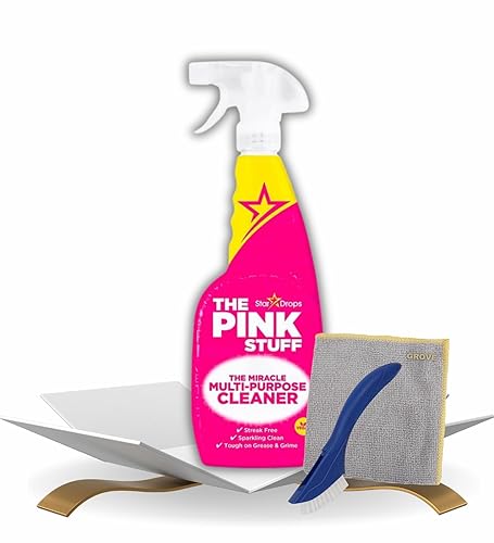 The Pink Stuff Fruity Scent Multi-Purpose Cleaner Spray 25.4 oz Bundle with Microfiber Cloth + Scrub Brush - Natural Cleaner for All Surfaces