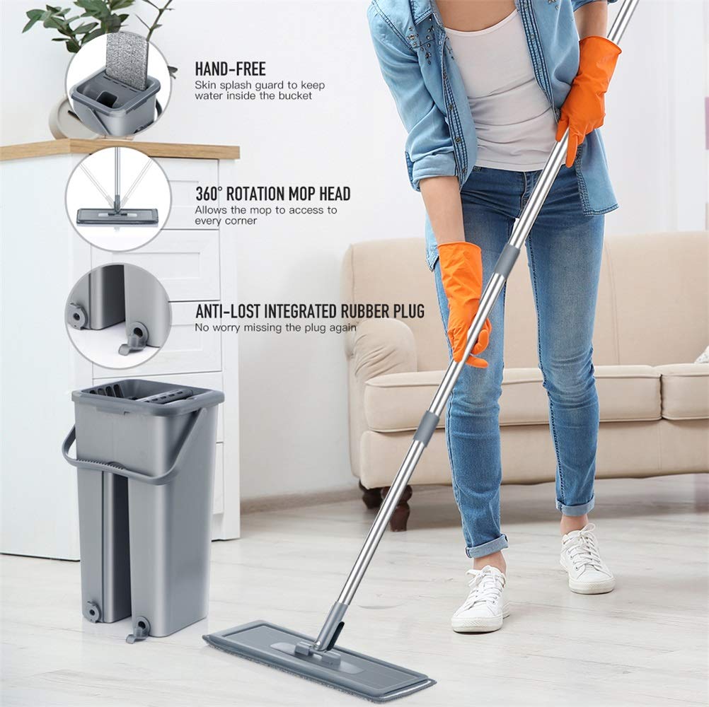 mop Floor Flat Mop Bucket Set Hand Free Squeeze Wet Dry Mop Cleaning 360 Flexible Mop for Hardwood Laminate Tiles Unisex (Size : 4 Pads) (6 Pads)