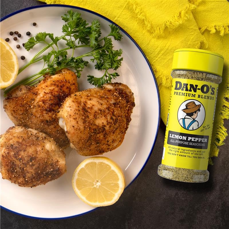 Dan-O’s Lemon Pepper Seasoning, 3.2 oz (2 Pack) - Zesty Citrus & Black Pepper Spice Blend - No Citric Acid, No Sugar - All Purpose Seasoning