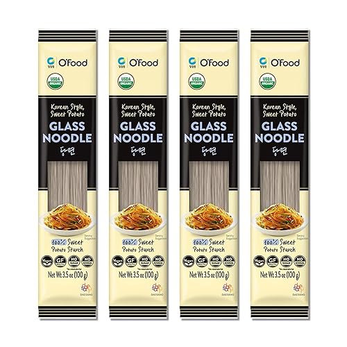 Chung Jung One Korean Sweet Potato Glass Noodle, Non GMO (Gluten Free), Vegan, No Sodium, No Sugar 3.5oz (100g), 4 PACK