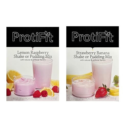 PROTIFIT - High Protein Lemon Raspberry & Strawberry Banana Pudding & Shake Mix 2 Pack, 15g Protein, Low Calorie, Low Fat, Low Carb, Aspartame Free