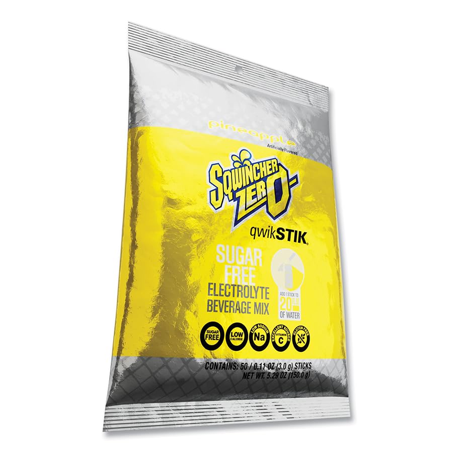 Sqwincher Zero Qwik Stik Electrolyte Powder Packets - Sugar Free Drink Mix, 4 Flavor Variety (Coconut, Mango, Pineapple, Strawberry Kiwi), 0.11 oz