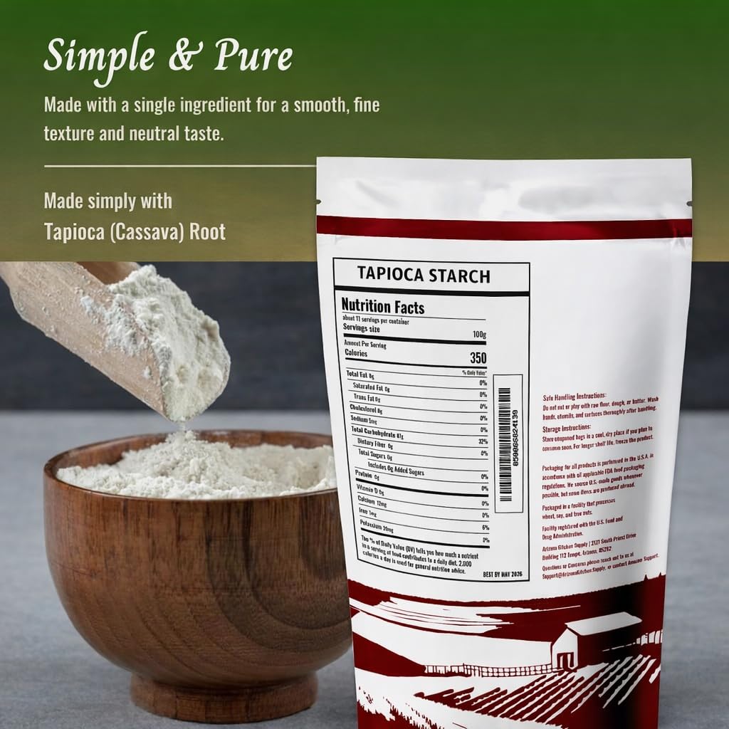 Arizona Kitchen Supply Tapioca Starch Powder, 2.5 lb (1.13 Kg) Resealable Stand-Up Pouch