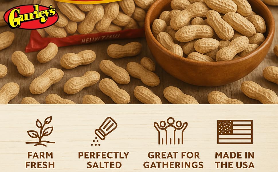 Gurley's Premium Peanuts In-Shell, Fire Roasted & Salted In Shell Peanut, Bulk Party Pack, 10 lb Box - Dry Roasted Peanuts Salty Snack for Events