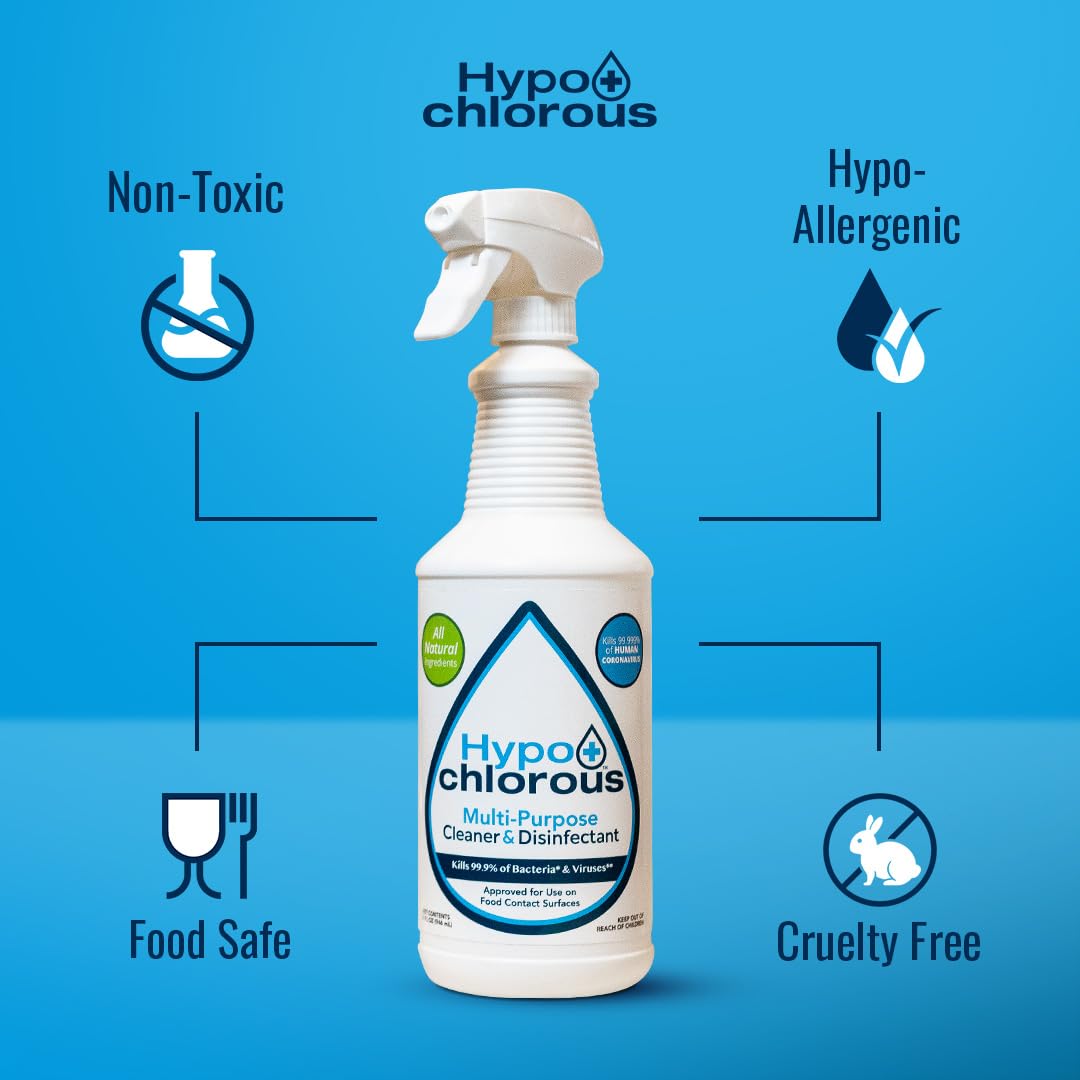 Hypo+Chlorous Hypochlorous Acid Spray For Home 32oz - Cleaner & Disinfectant - Safe for Kids & Pets - Multi-Purpose Hypochlorous Acid Cleaner