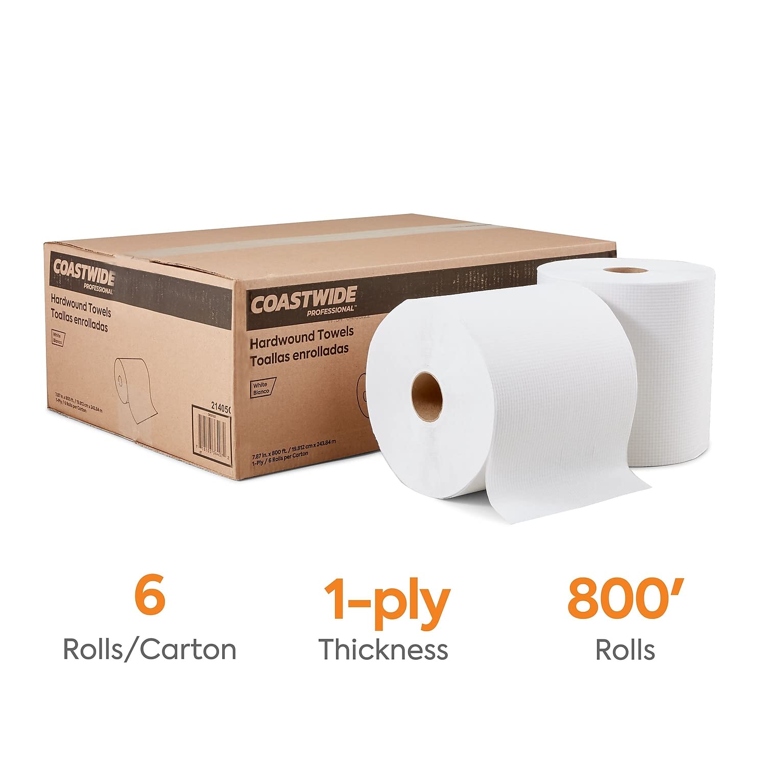 Coastwide Professional Recycled Hardwound Paper Towels, 1-Ply, 800 ft./Roll, 6 Rolls/Carton