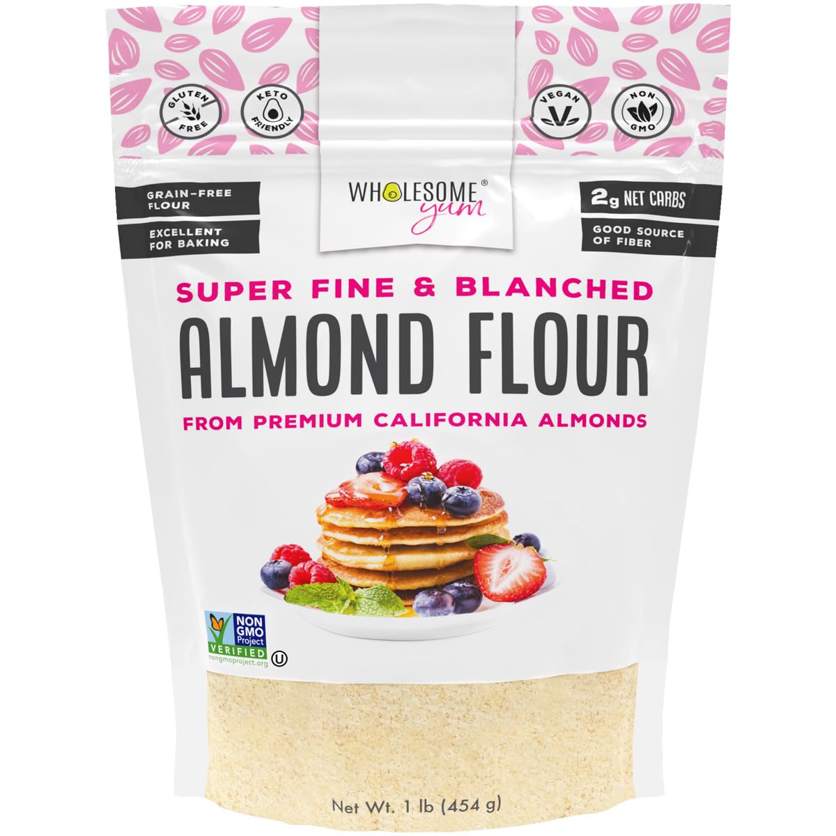 Wholesome Yum Premium Fine Blanched Almond Flour For Baking & More (16 oz / 1 lb) - Low Carb, Gluten Free, Non GMO, Keto Friendly Flour Substitute