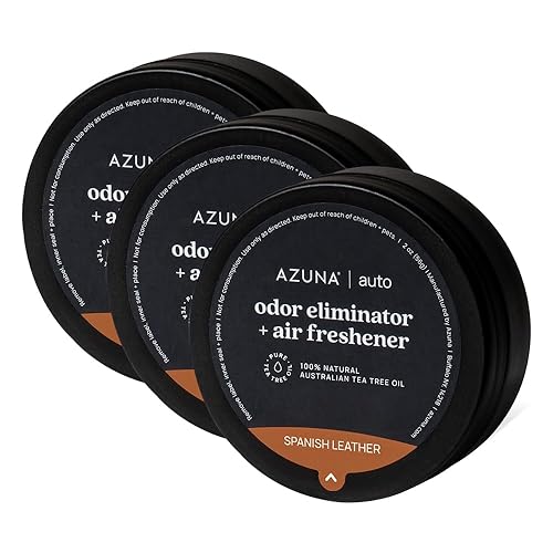Azuna Car Air Freshener & Auto Odor Eliminator Pods Trio | Spanish Leather | Plant Powered by 100% Australian Tea Tree Oil | Long Lasting and No harsh