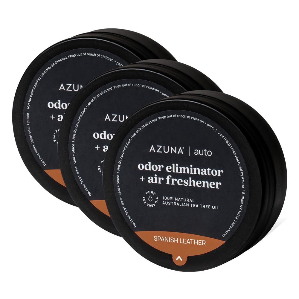 Azuna Car Air Freshener & Auto Odor Eliminator Pods Trio | Spanish Leather | Plant Powered by 100% Australian Tea Tree Oil | Long Lasting and No harsh