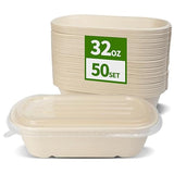 AICHEF 50 Pack 32 oz Disposable Meal Prep Containers Disposable Food Containers with Lids, Paper Togo Containers for Meal Prep, Lunch, Leftover (50