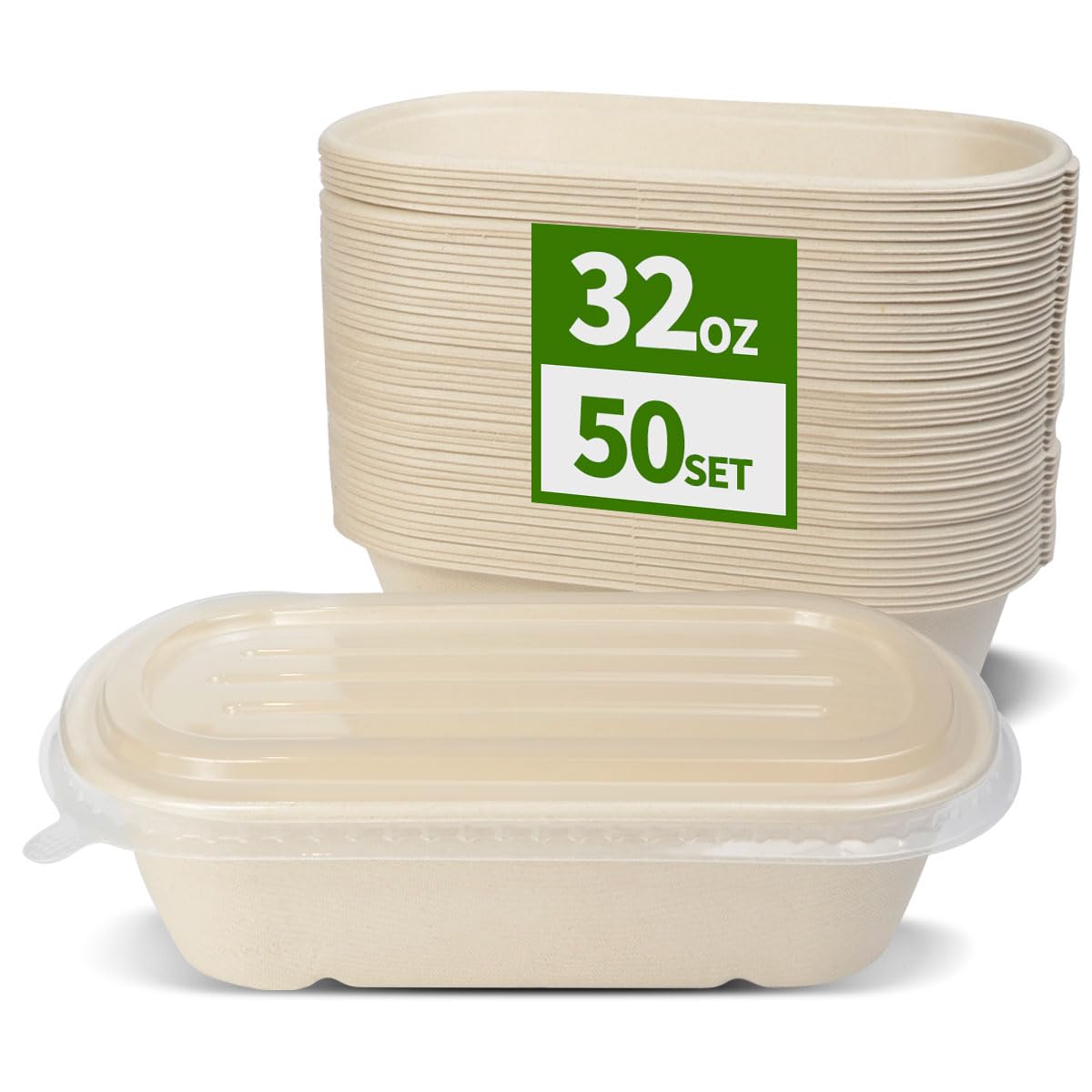 AICHEF 50 Pack 32 oz Disposable Meal Prep Containers Disposable Food Containers with Lids, Paper Togo Containers for Meal Prep, Lunch, Leftover (50