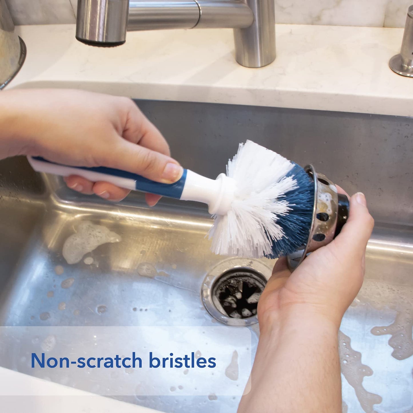 Unger Sink and Dish Scrub Brush, Kitchen Washing Scrubber for Hard-to-Reach Corners, Small Cleaning Supplies, Non-Scratch Bristles, Glassware, Pots
