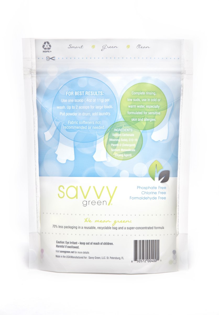 Savvy Green 108 Standard Wash Fragrance Free, Eco Clean Laundry Detergent Powder, 2.73 Lbs